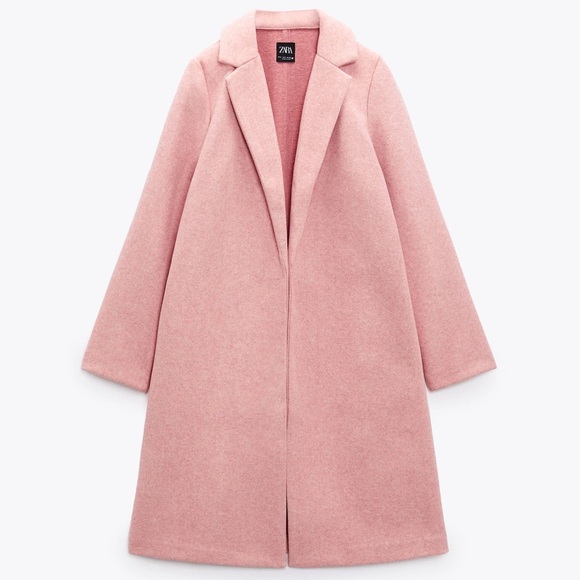 Zara Jackets & Blazers - ZARA Soft Pink Wool Blend Long Coat | Pastel Minimalist Open Front Duster Small